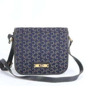 Celine Vintage C Macadam Carriage Leather Shoulder Bag Crossbody Navy
